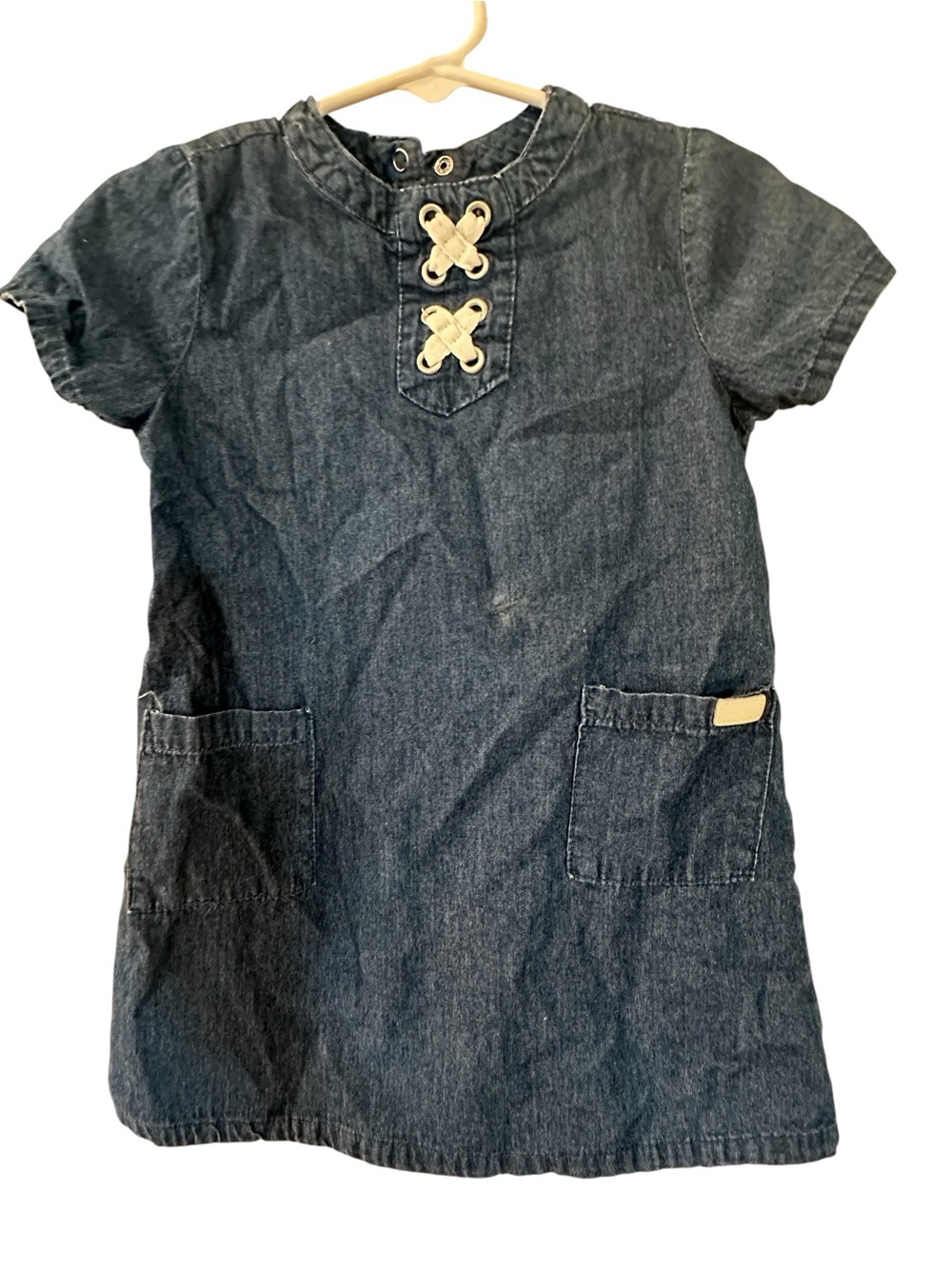 7 For All Mankind Baby Girls Blue Denim Lace-Up Front Dress